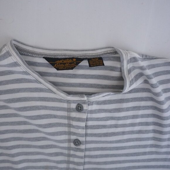 Vintage Eddie Bauer Grey White Button Up String Waist 100% Cotton Shirt M - Picture 12 of 12